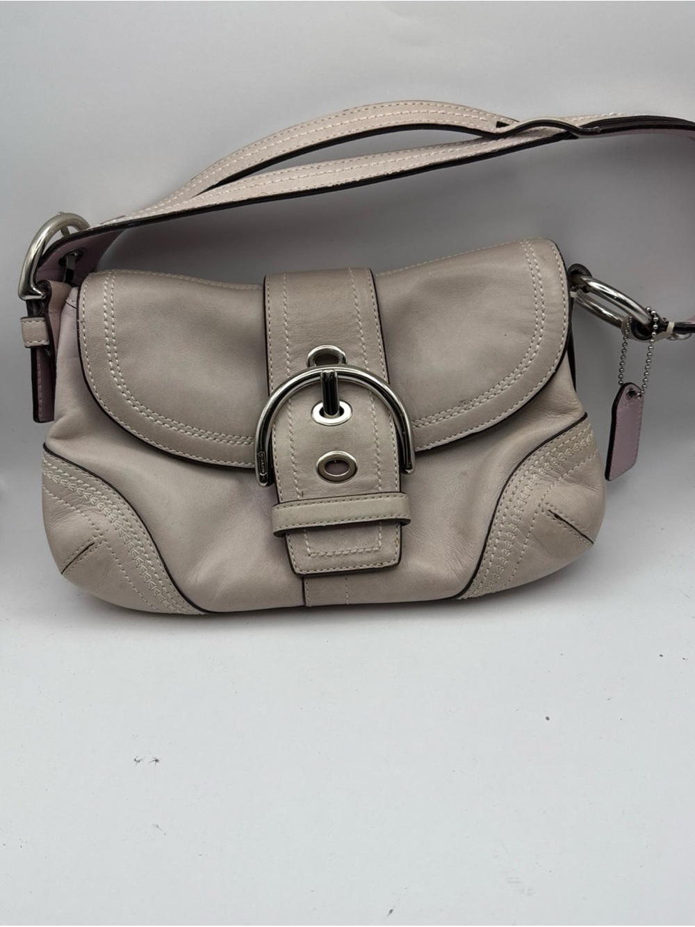 Coach Pebble Leather Buckle Crossbody Bag in Light Taupe 10577